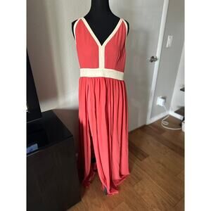 VENUS Maxi V Nack Dress Empire Wiast Coral Double Leg Slits – Sleeveless Size 12